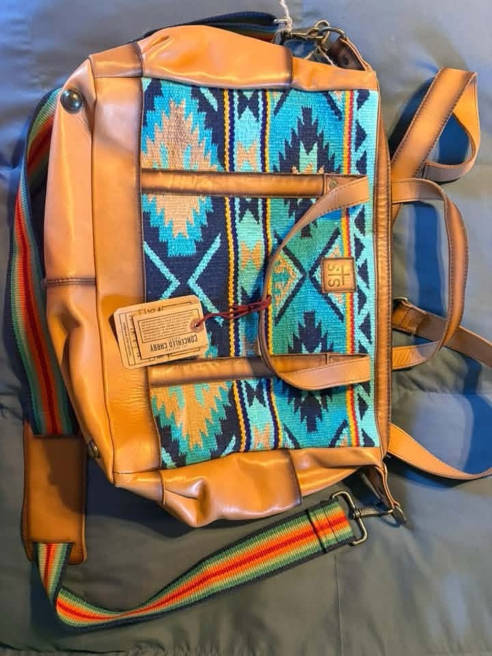STS Ranchwear Turquoise & Tan Aztec Baby Bag with Striped Strap
